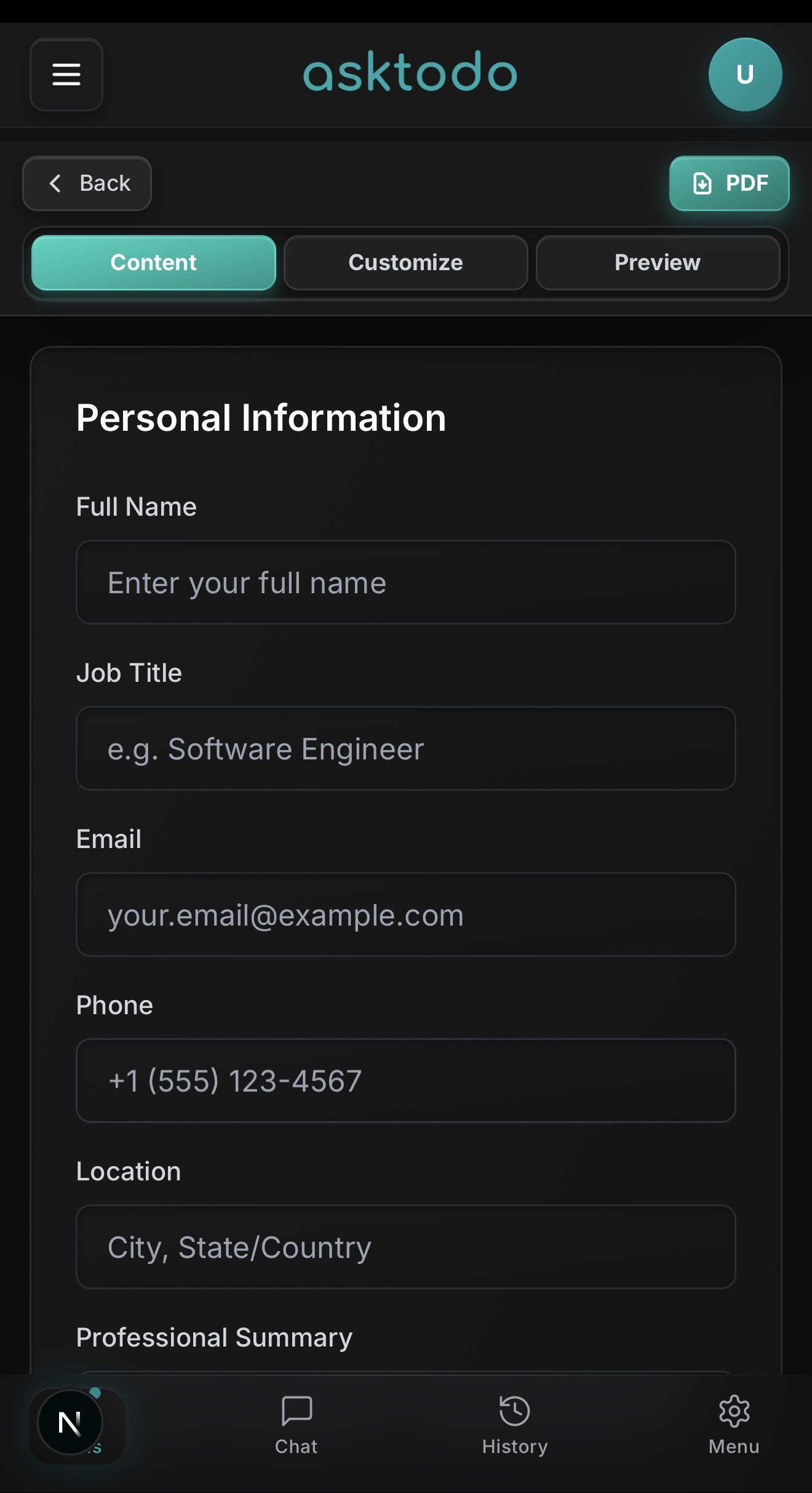 LinkedIn Summary Generator Mobile Interface - Professional About Section Creation